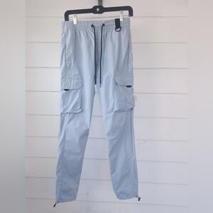 PacSun Light Blue Parachute Cargo Pants Bungee Cord Leg Small VGC​